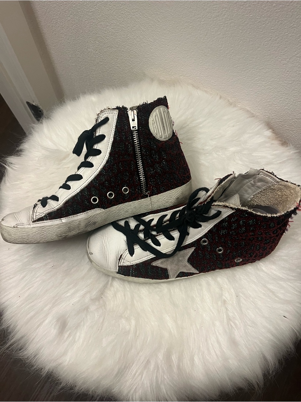 Golden Goose Red and White High-Top Sneakers